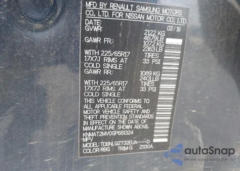 2016 Nissan Rogue Sv из США, поврежденный, VIN KNMAT2MV0GP681324